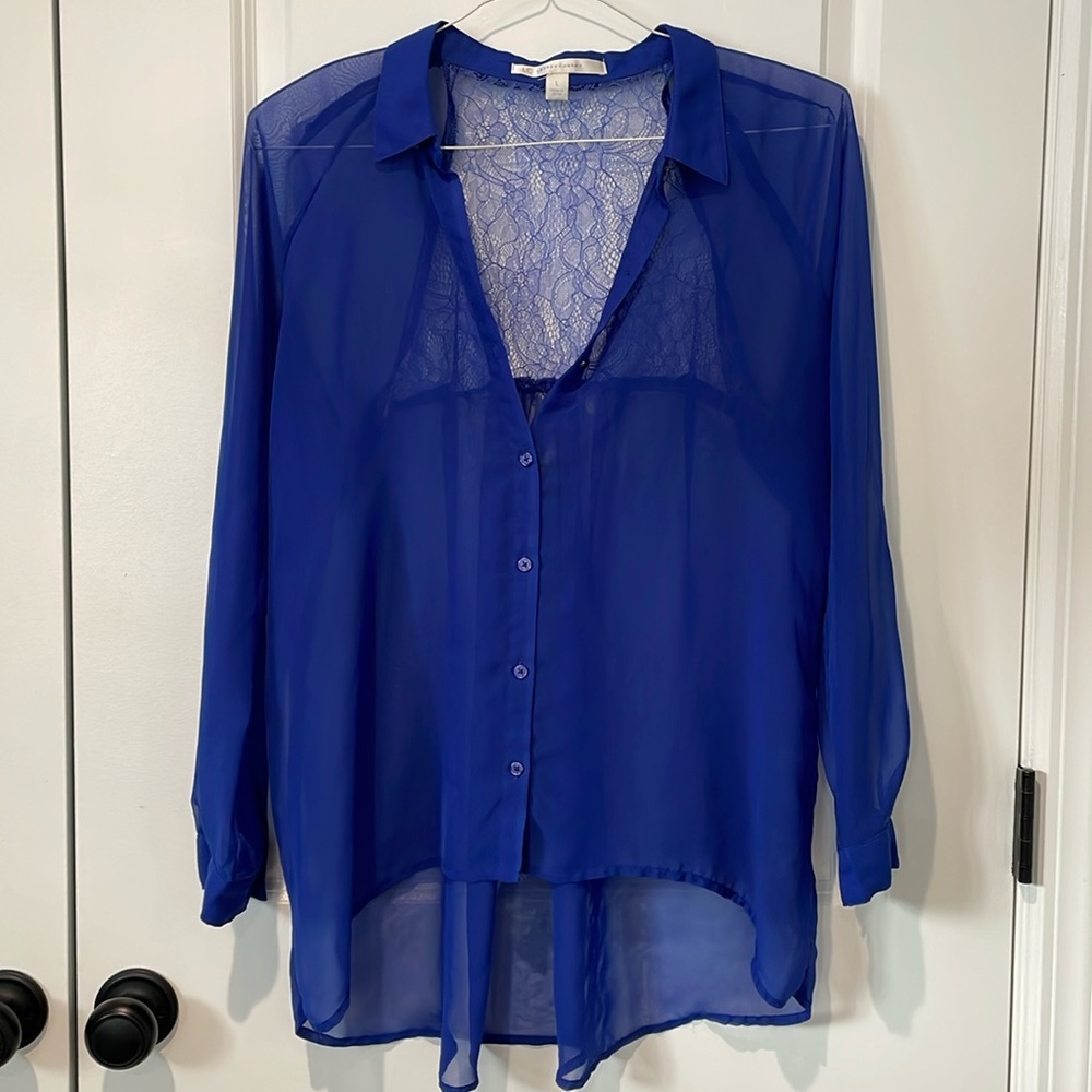 Lauren Conrad Sheer Blue Button-Down